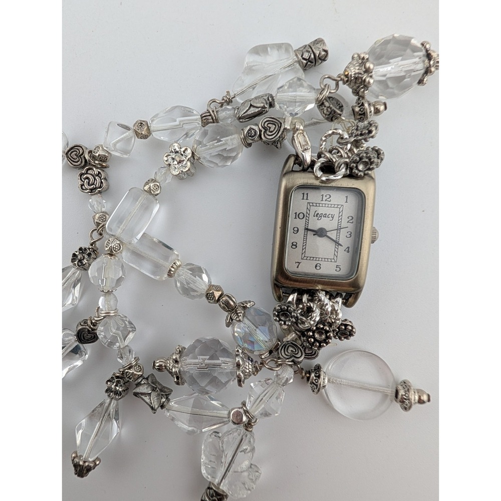 Legacy Watch Women 20mm Silver Case Clear & Silver Beaded Band- New Battery